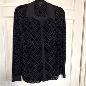 Stunning NWOT Jones New York Black Graphic Burnout Long Sleeve Button Down Shirt